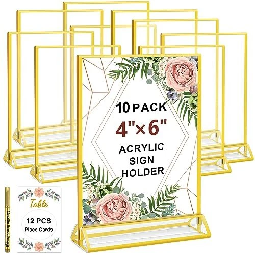 4 x 6 Gold Sign Holder 10Pack Clear Acrylic Wedding Table Number
