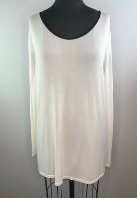 MARINA RINALDI by MAX MARA White Black Trim Long Sleeve Knit Sweater L Large
