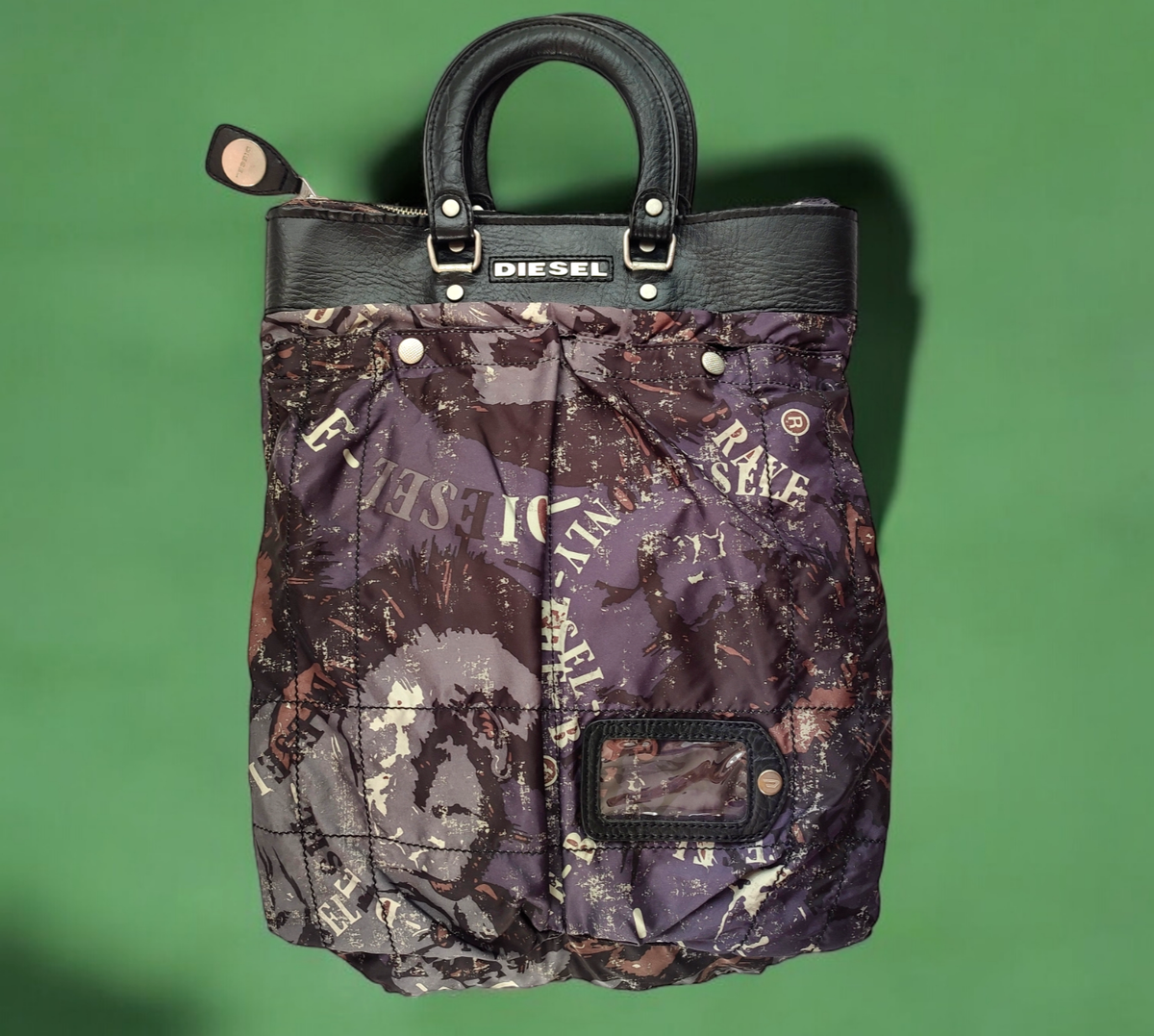 DIESEL Vintage Nylon Tote Bag Faux Leather Detail 00s Y2k Vintage