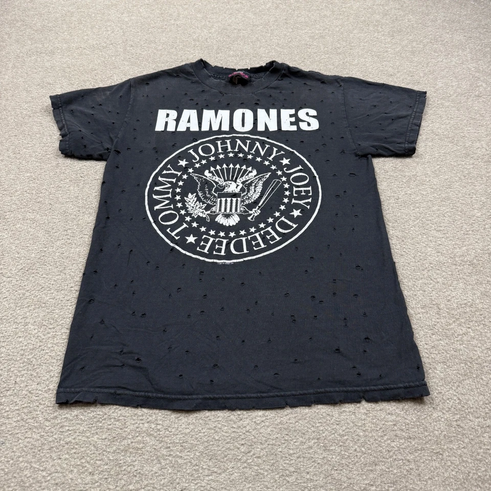 Camiseta vintage Y2K Ramones para mujer talla S negra distress manga corta gráfico Foto 3 de 4