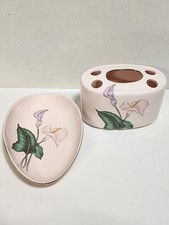 Vintage Yamaji Toyo Japan Pink Calla Lily Floral Bathroom Vanity Set