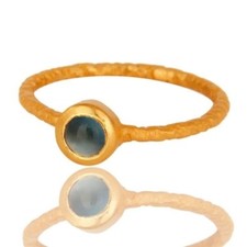 Natural Aqua Blue Chalcedony Ring 925 Sterling Silver18K Gold Plated Jewelry