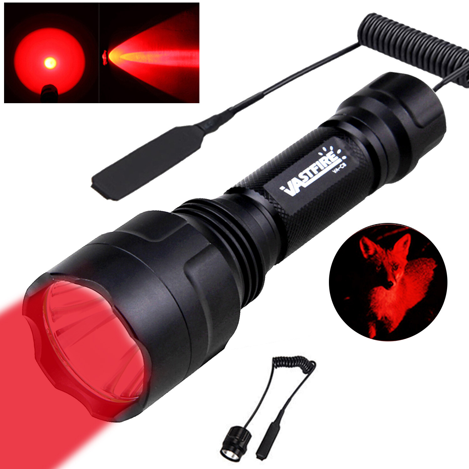Red Predator LED Hunting Flashlight Scope Mount Light Lamp Air Torch