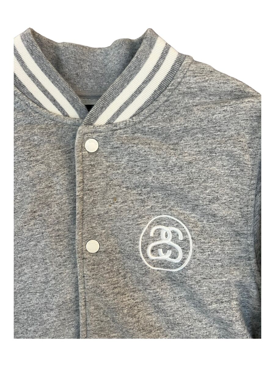 Stussy SS Link Varsity Letterman Jacket Grey / White Striped Stussy SS Link Varsity Letterman Jacket Grey / White Striped