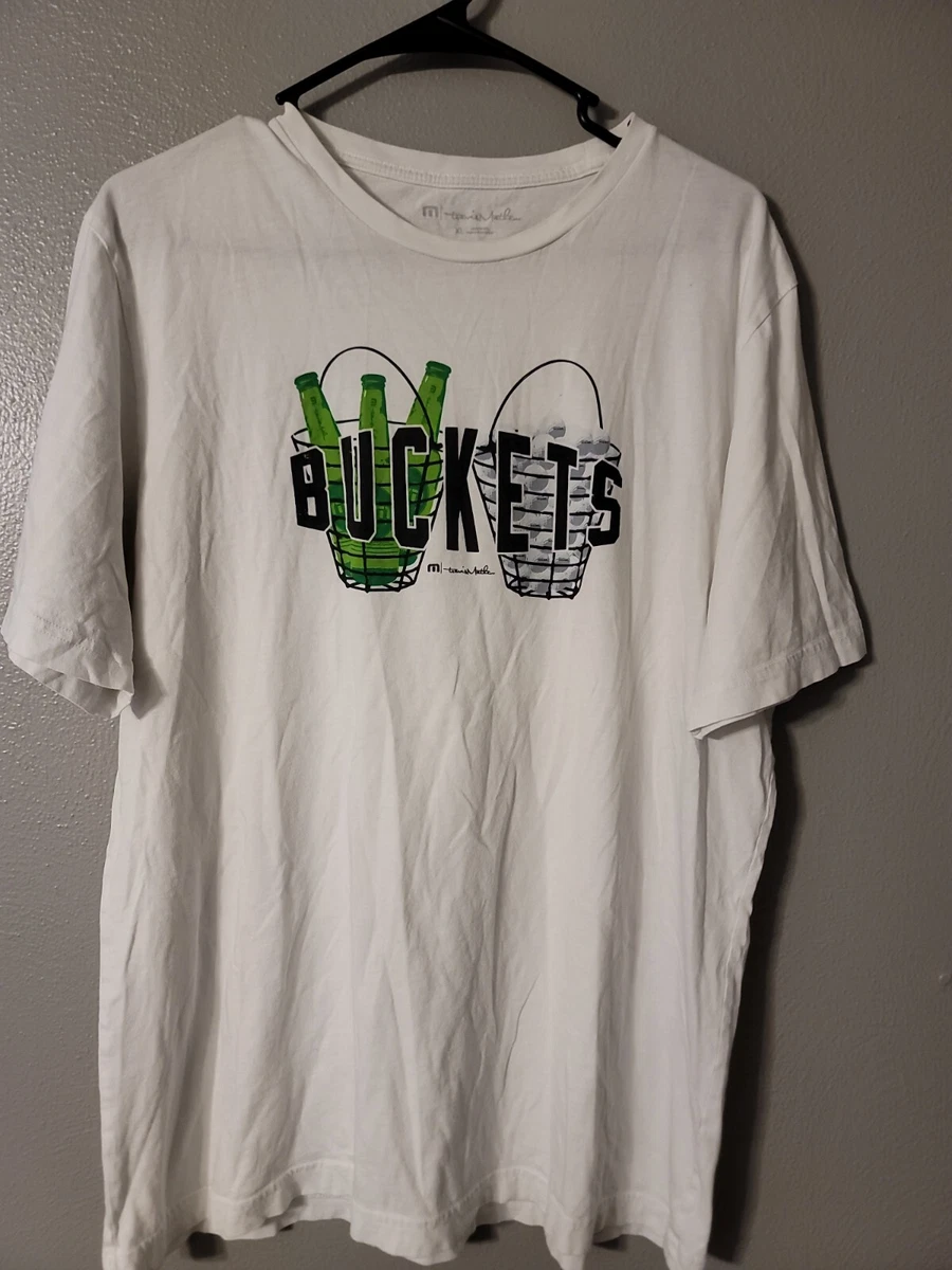 Travis Mathew Size XL WHITE Buckets Graphic Golf Beer T Shirt 100 Pima Cotton