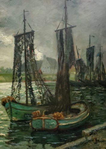 Gemälde Öl Landschaft Küste Maritim Boote Norddeutsch Carl Wilhelm Mosblech - Picture 10 of 12