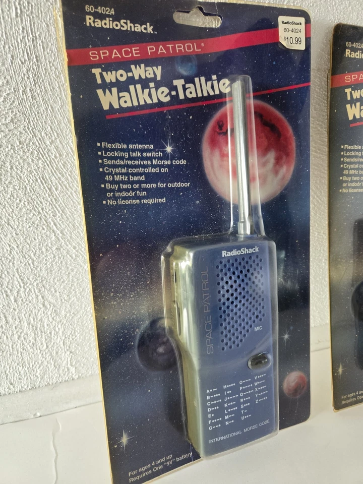 2 Walkie Talkies Radio Shack Space Patrol bidireccionales código Morse azules de colección nuevos *raros* Foto 4 de 4