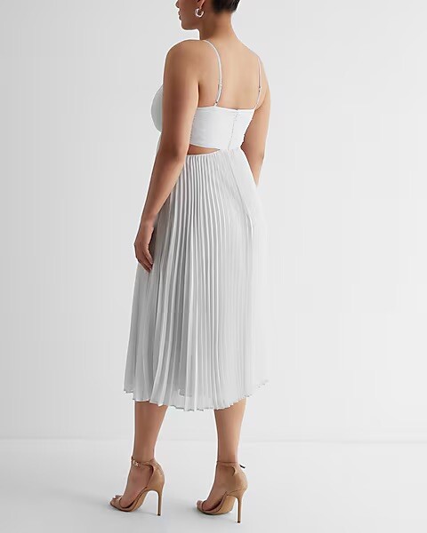 open lace back dress Express Color Block Satin Accordion Pleated Maxi Dress – Choose Goodfinds main image 1