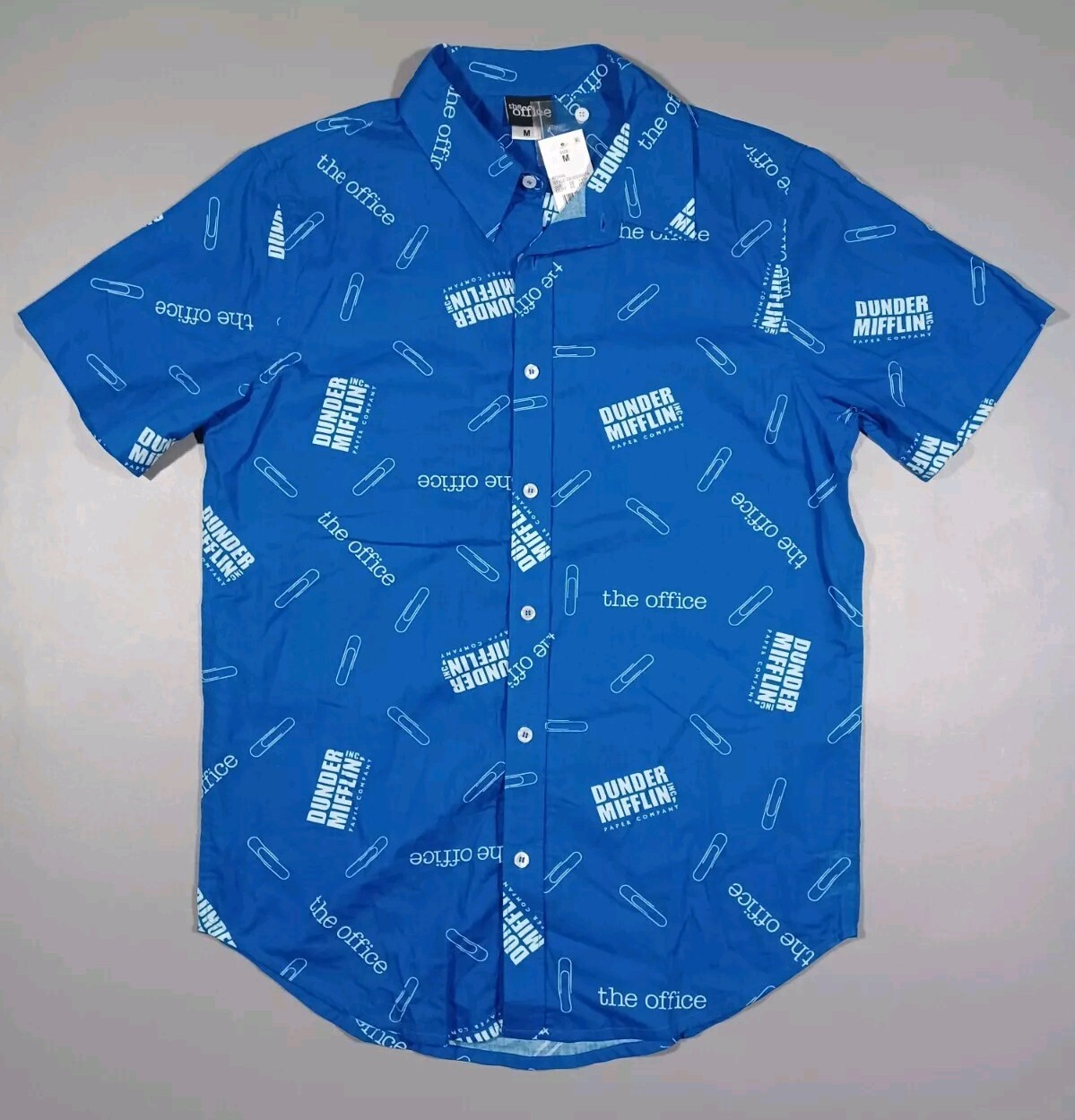 The Office Shirt Mens M Blue Button Up All Over Print Dunder Mifflin New