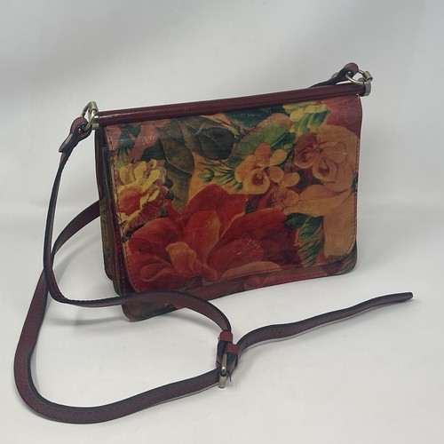 Patricia Nash Sienna Sunset Crossbody Bag Purse 2 Flap Burgundy Floral Leather