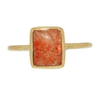 18k Gold Vermeil - Natural Sunstone - Madagascar 925 Silver Ring s.7 CR67923