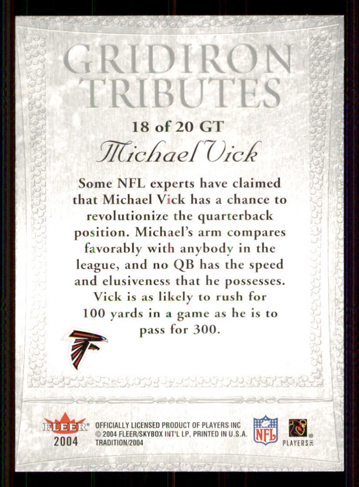 2004 Fleer Tradition Gridiron Tributes #18GT Michael Vick - Image 2 of 2