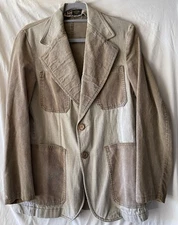 VINTAGE 60's H.I.S Tan Beige Corduroy & Denim Blazer Jacket, 36" Chest, EUC