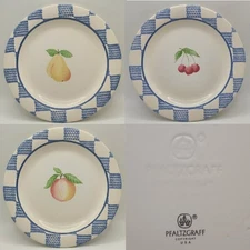 🔥 3 Pfaltzgraff HOPSCOTCH 8" Salad Plates Peach Pear Cherries NOTE CONDITION