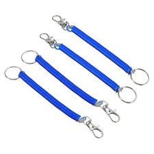 4pcs 6.7" Spiral Retractable Spring Coil Keychain, Stretch Cord Key Ring Blue