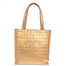 CHANEL CC Logo Chocolate Bar Shoulder Tote Bag Leather Gold Italy 10RP056