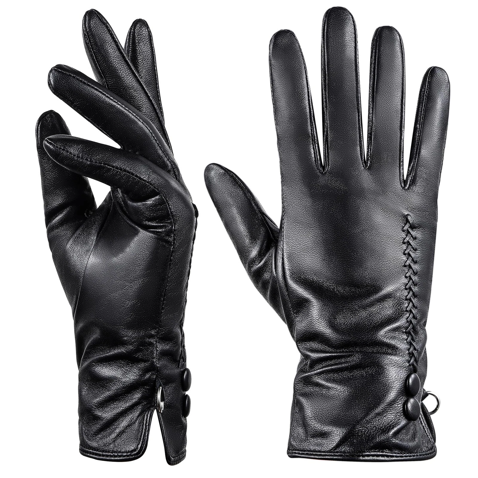 Sheepskin Leather Gloves for Women, Soft Warm Cashmere Lining Full Hand Touch...