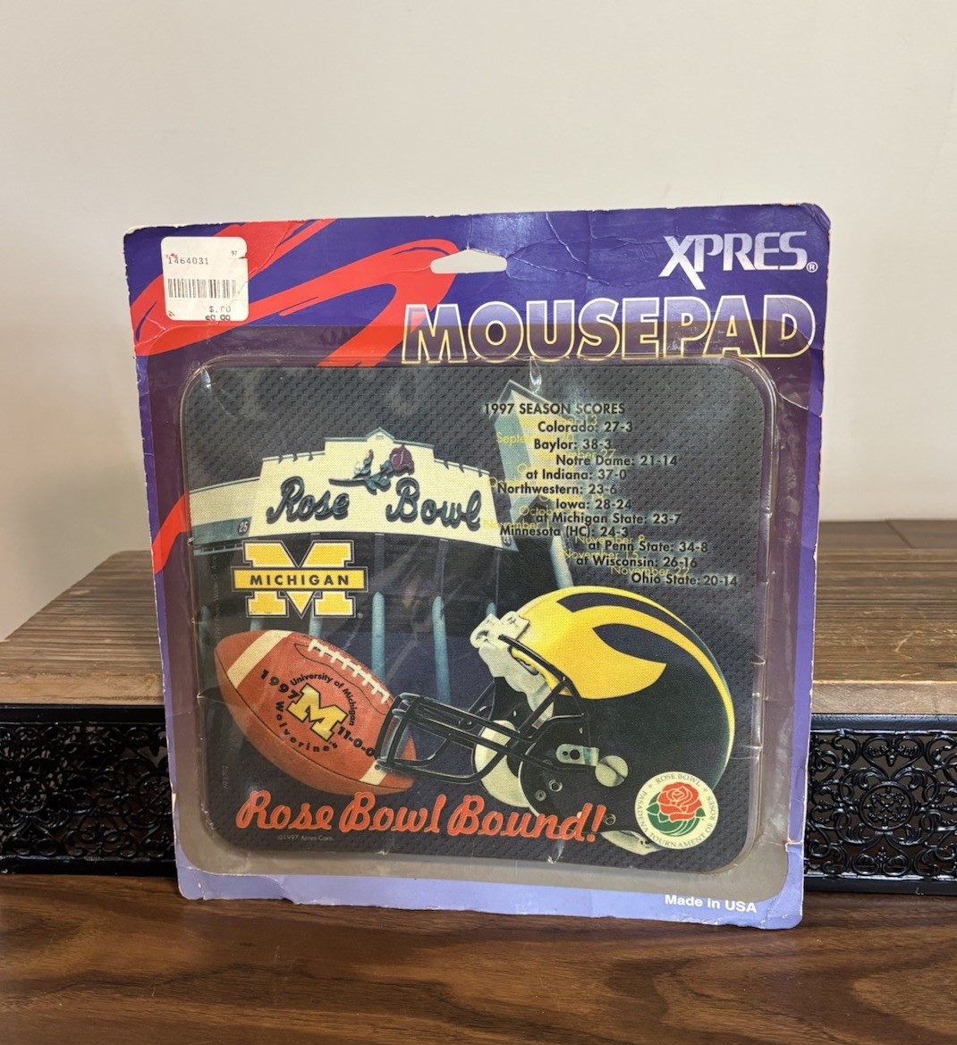 Vintage 1997 Xpres Rose Bowl Michigan Wolverines Mousepad USA Team Reflections