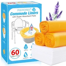 Commode Liners with Absorbent Pads 60 Pack Leak-Proof Bedside Commode Bags fo...