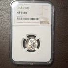 1942-D Denver Mercury Dime 10C Silver NGC MS64 Full Bands (FB) Business