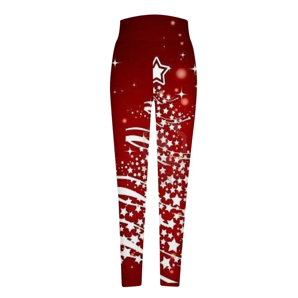 Leggings rojos para mujer árbol de Navidad - Pantalones de yoga de invierno con estampado de estrellas navideñas Foto 2 de 4