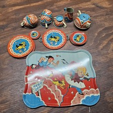 Vintage 40s 50s 27 Piece - Ohio Art Co. 47 Tin Lithograph Childs Tea Set
