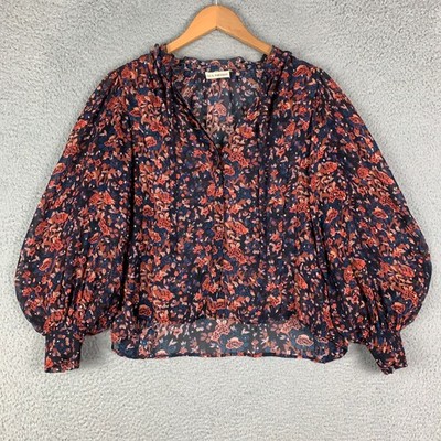 Ulla Johnson Edith Blouse Top Women's 4 Cosmos Floral Silk Blend Sheer Romantic