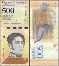 VENEZUELA 500 BOLIVARES 2018 s/n B49527900 UNC