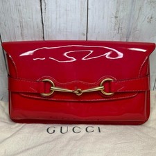GUCCI Clutch Bag Enamel patent leather Horsebit Red Authentic HTF