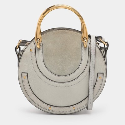 Chloe Grey Leather and Suede Small Pixie Round Crossbody Bag