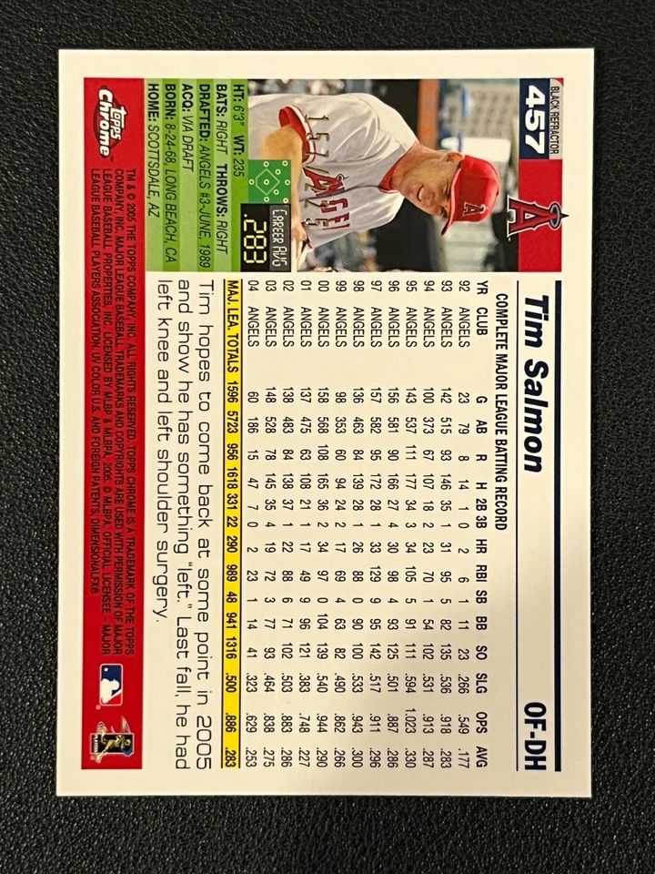 Tim Salmon 2005 Topps Chrome Black Refractor /225 Angels 457 - Image 2 of 2