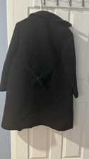Black Mid-Length Women's Overcoat Gold Button Belted Collared Lined Pockets
