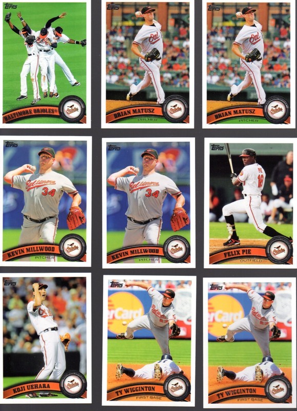 2011 Topps BALTIMORE ORIOLES Team Set (9 cards - 3 duplicate cards)