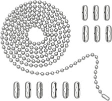 120" Ceiling Fan Pull Chain Extender - Stainless Steel Ball Chain with 12 Connec