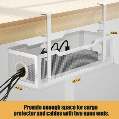 Under Desk Cable Management Tray No Drill Mesh Wire Organizer Clamp White 2026