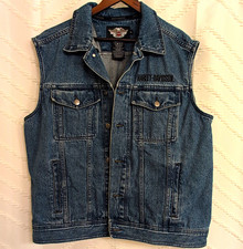 Harley-Davidson Denim Vest XL Eagle Back Patch Motorcycle Biker Style