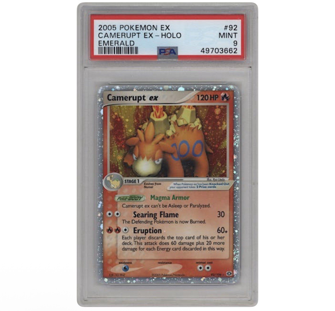 2005 POKEMON EX EMERALD #92 CAMERUPT EX-HOLO RARE PSA 9