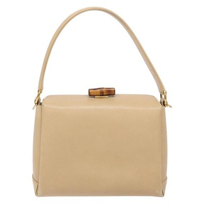 GUCCI Bamboo Hand Bag Leather Beige Gold Auth ki5881 | eBay