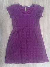 FAT FACE Womens A-Line Dress Burgundy Lace Short Sleeve Short UK 12