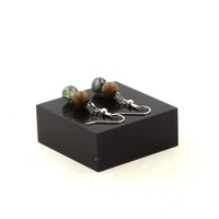 Ohrringe 2 Perlen Prehnit Aus Afrika + Holz 8 Mm Stahl Made In Germany