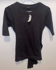 Ann Taylor Factory Women's sz S Sweater Gray Short Sleeve Tie Waist Cotton NWT