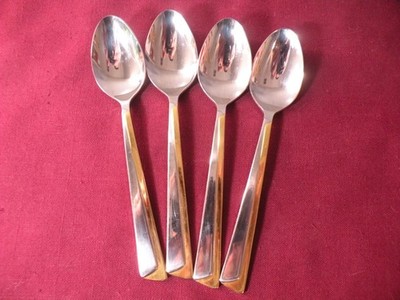 Set Of 4 International Alliance Teaspoons Stainless Gold Accent 6'' .
