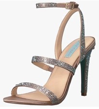 BETSEY JOHNSON HEELS SIZE 10 SB-Aubry Champagne RHINESTONES Bridal Blue bottoms