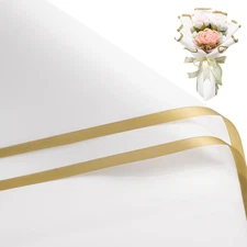 20 Sheets Flower Wrapping Paper - 22.4 x 22.4 inch Gold Trim White Water-Resista