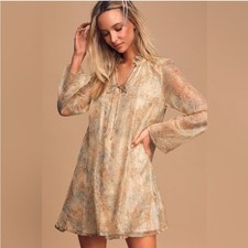 Lulus Going Abroad Long Sleeve Shift Dress Size Medium