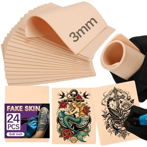 VelvetAura 3mm 24 Pack Blank Fake Skin – 8"x 6" Double Sided Tattoo Practice ... - product listing photo