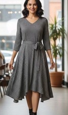Gap Dress Womens Sz M Geometric 3/4 Sleeve Belted Flowy Tiered Y2K Stretch Black