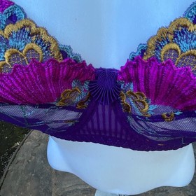 Aubade Paris Bra French Kiss Purple Floral Lace Unlined Underwire Balconette 34E