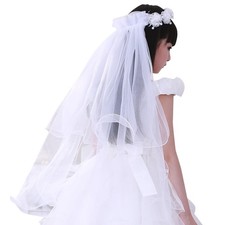 First Communion Veil Girls Head Wreath Wedding Flower Pearl Chapel White