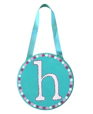 Shabby Chic 7” Wood Initial “H” Hand Painted Aqua+Pink Girls Baby+Kids Room Deco
